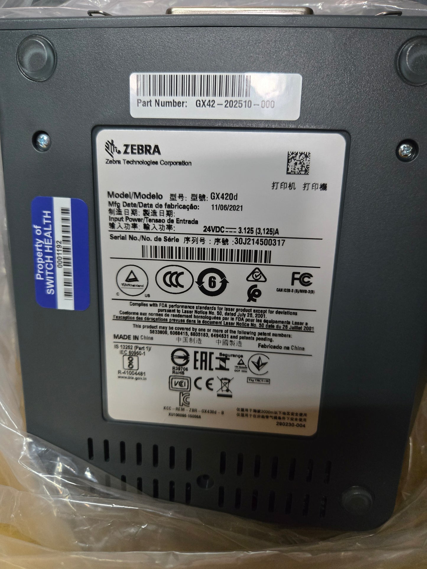 Zebra GX420d Direct Thermal Printer GX42-202510-000