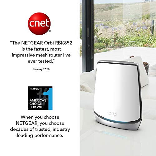 NETGEAR Orbi Tri-Band Mesh Wi-Fi 6 System (RBK852) – Router with 1 Satellite 8.5 / 10