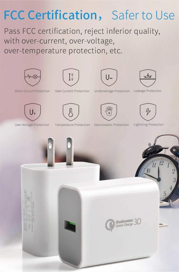 G Electronics Fast Wall Phone Charger 18W 3Amp QC 3.0 USB Adapter (3-Pack)
