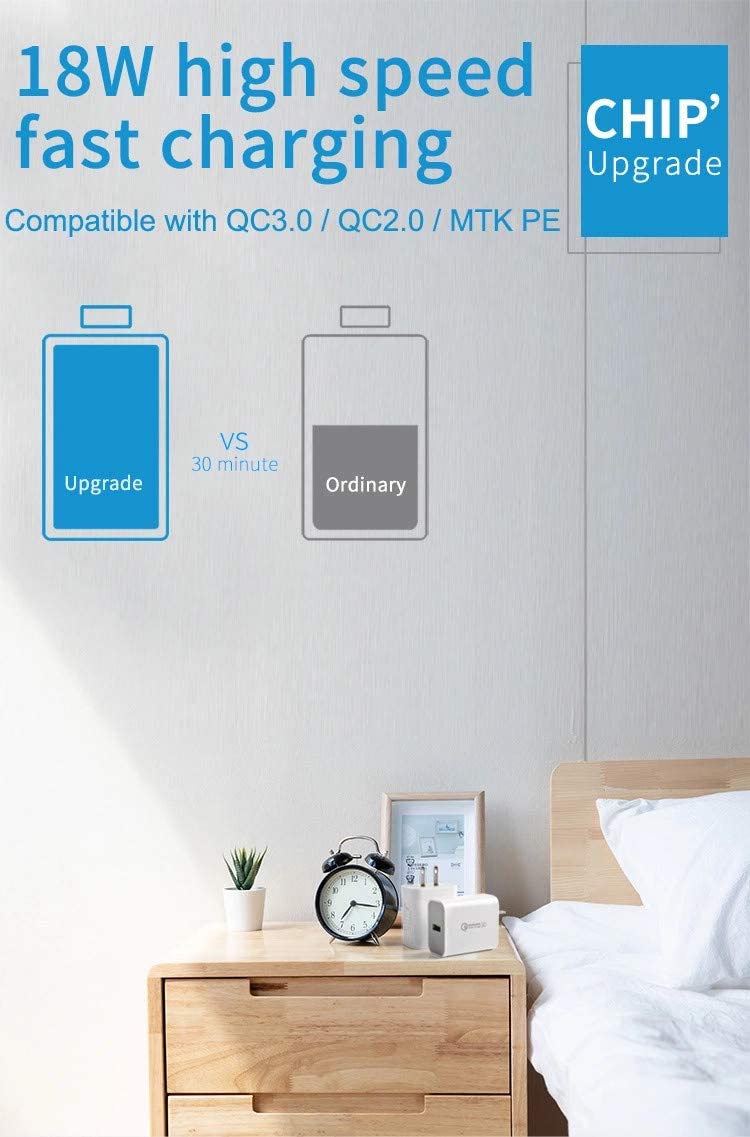 G Electronics Fast Wall Phone Charger 18W 3Amp QC 3.0 USB Adapter (3-Pack)