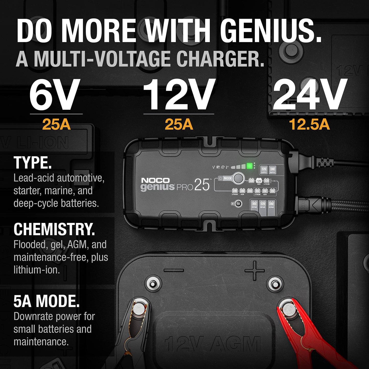 NOCO GENIUSPRO25: 25A 6V/12V/24V Professional Smart Battery Charger