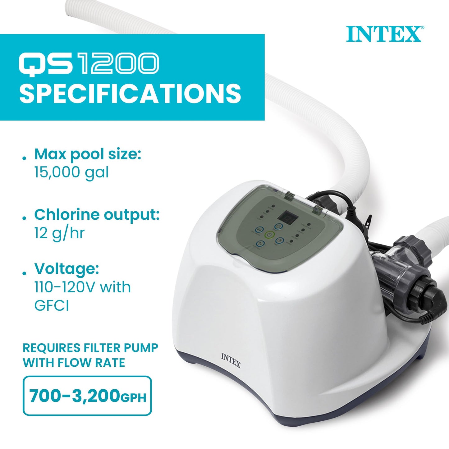 INTEX Krystal Clear QS1200 Saltwater Swimming Pool Chlorine System